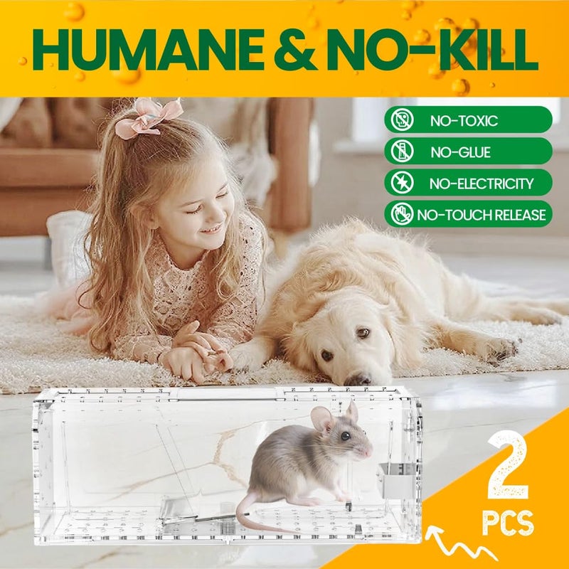 AOVSTOXIC Humane Mouse Traps, Mouse Traps Indoor for Home, No Kill Live Catch and Release Reusable Mice Traps, Small Rat Trap Catcher for House & Outdoors 2PCS - Image 2