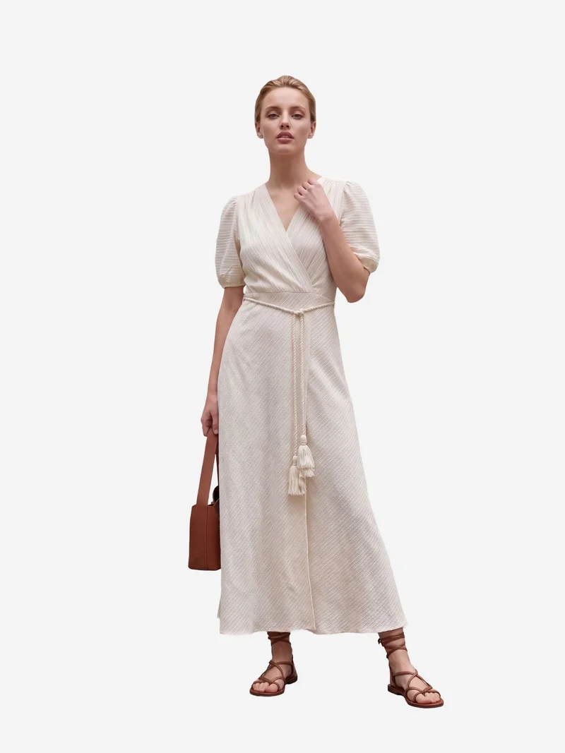 MY FASHION MY FASHION Belted V-Neck Maxi Wrap Dress
