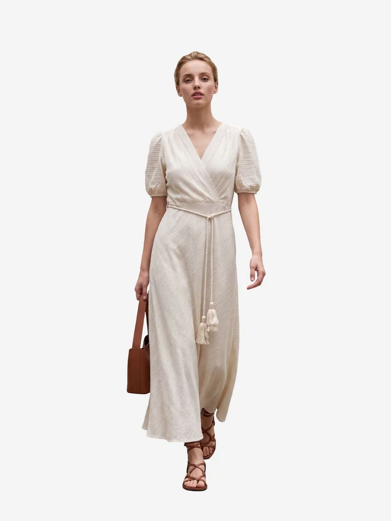 MY FASHION MY FASHION Belted V-Neck Maxi Wrap Dress