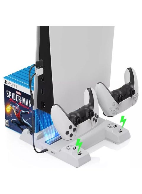 حامل تبريد PS5 ومحطة شحن وحدة التحكم المزدوجة، رف تخزين الأقراص المضغوطة لجهاز Playstation 5 الرقمي أو DVD