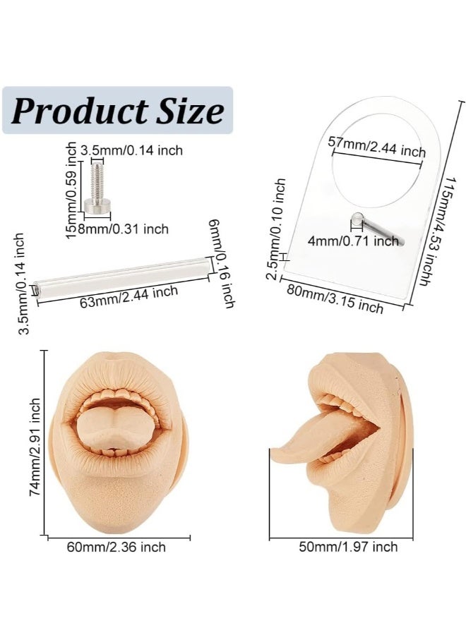 Silicone Tongue Mouth Model, Flexible Model Body Part Display with Acrylic Stand Lifelike Human Model Simulation for Jewelry Display Teaching Tool Earrings Practice (Skin Color)  - Image 2