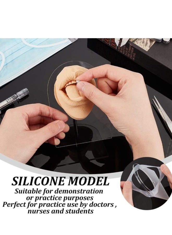 Silicone Tongue Mouth Model, Flexible Model Body Part Display with Acrylic Stand Lifelike Human Model Simulation for Jewelry Display Teaching Tool Earrings Practice (Skin Color)  - Image 3