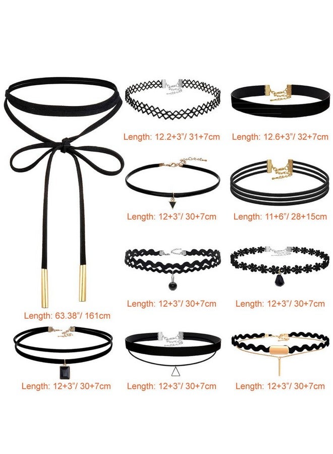 PAXCOO 10Pcs Black Velvet Choker Necklaces With A Stroage Bag For Women Girls - Image 3