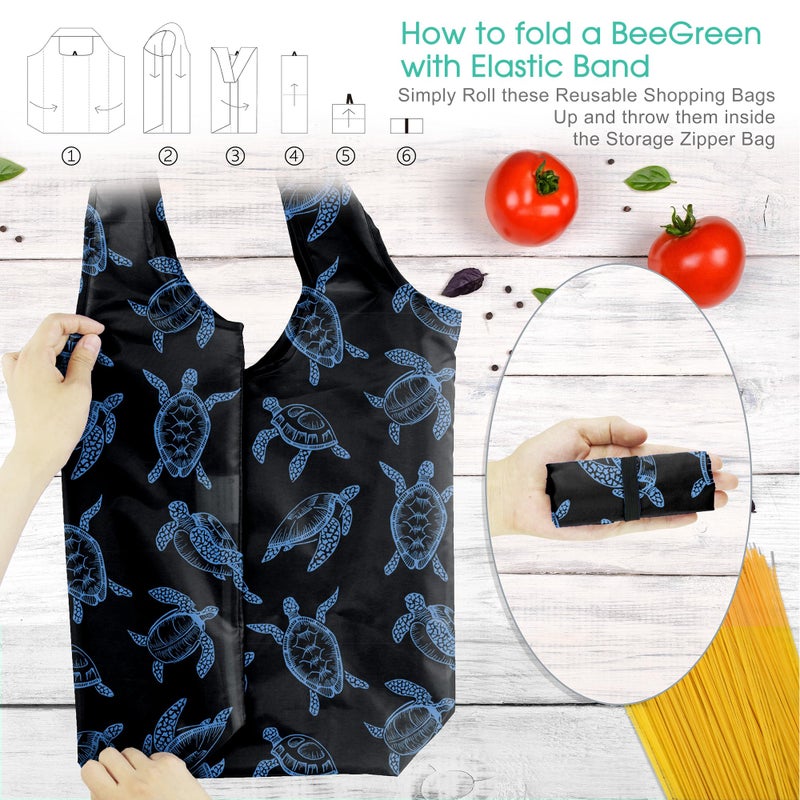 BeeGreen Sea Turtle Lovers Gifts for Women Ocean Animals Reusable Grocery Bags Shopping Bags Bulk 6 Pack 50LBS X-Large Shells Seal Mermaid Scale Whale - Image 4