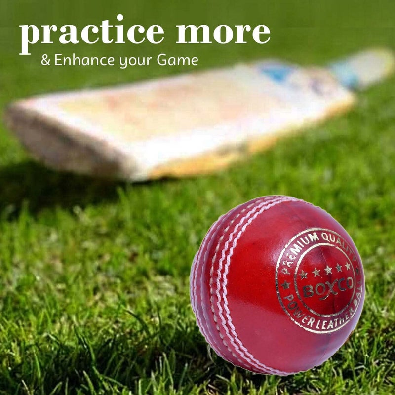 BOXCO Power Red Cricket Leather Ball Handmade 4 Piece Construction for Practice, T20, One Day & Test Matches - Image 4