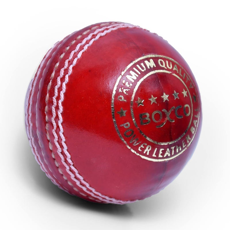 BOXCO Power Red Cricket Leather Ball Handmade 4 Piece Construction for Practice, T20, One Day & Test Matches - Image 5