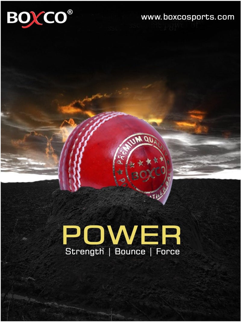 BOXCO Power Red Cricket Leather Ball Handmade 4 Piece Construction for Practice, T20, One Day & Test Matches - Image 2