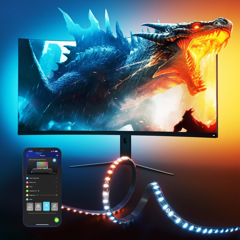 Govee Gaming Light for Monitor G1, RGBIC LED Backlight for 27-34 Inch PC, Smart LED Lights for Monitors with Color Matching, Adapts to Curved Monitors, Double Strip Light Beads with 123 Scene Modes - Image 1