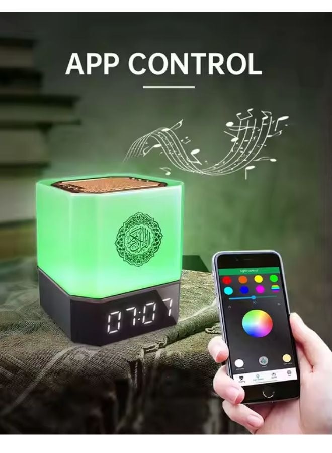 Equantu QB303 Portable Quran Speaker with Remote Control and APP Control, Multicolor Changing Azan Bluetooth Speaker, Night Light MP3 Music Player, 16 Reciters and 16 Translations With Digital Time Display - Image 2