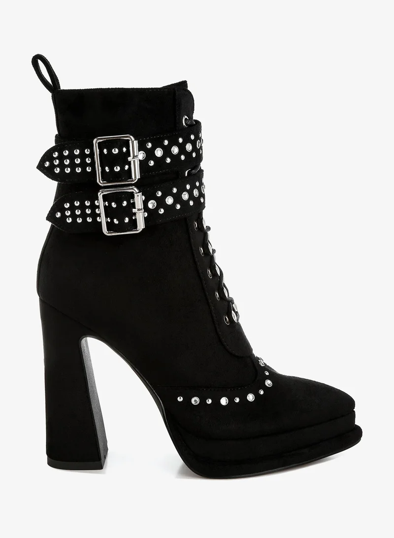 Harness Detail Lace Up Boots in Black