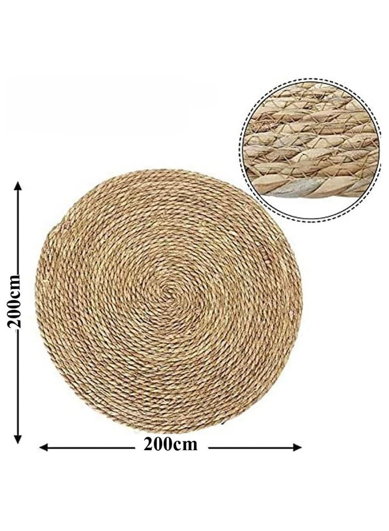 HOME TASTE TOMSUN Handwoven Natural Jute Braided Round Rug - 200 cm | Eco-Friendly Reversible Area Rug for Living Room, Kitchen, and Home Decor | Large Natural Fiber Carpet  - Image 2