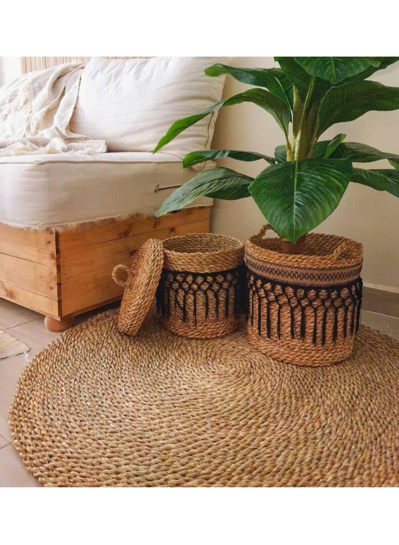 HOME TASTE TOMSUN Handwoven Natural Jute Braided Round Rug - 200 cm | Eco-Friendly Reversible Area Rug for Living Room, Kitchen, and Home Decor | Large Natural Fiber Carpet  - Image 3