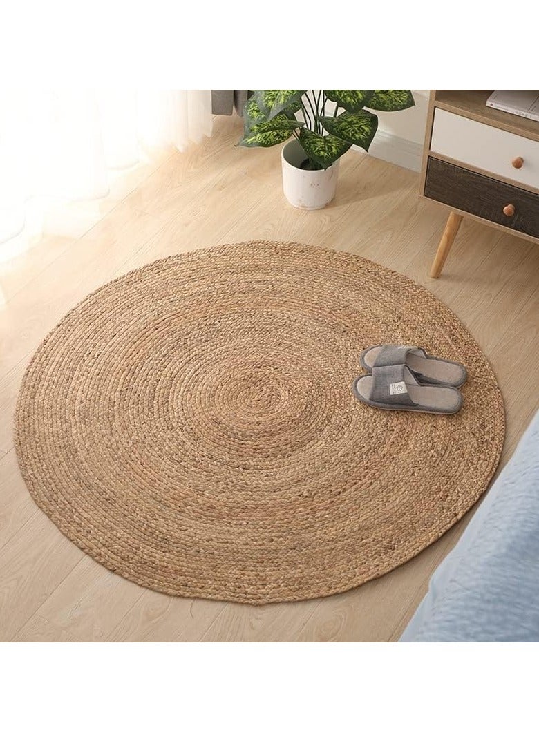 HOME TASTE TOMSUN Handwoven Natural Jute Braided Round Rug - 200 cm | Eco-Friendly Reversible Area Rug for Living Room, Kitchen, and Home Decor | Large Natural Fiber Carpet  - Image 4