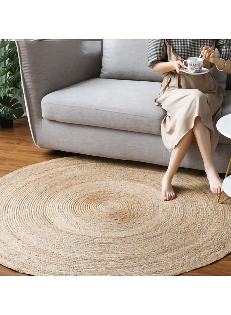 HOME TASTE TOMSUN Handwoven Natural Jute Braided Round Rug - 200 cm | Eco-Friendly Reversible Area Rug for Living Room, Kitchen, and Home Decor | Large Natural Fiber Carpet  - Image 5