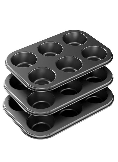3 Pack Nonstick Muffin Pan Carbon Steel Cupcake Pan Easy to Clean and Perfect for Making Muffins or Cupcakes 6 Cup Standard
