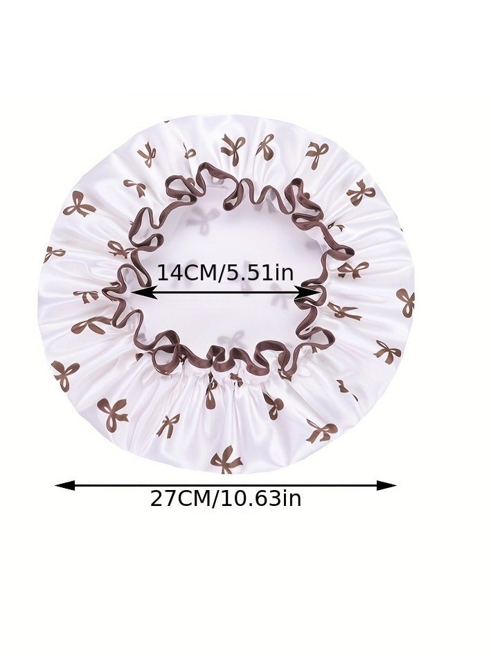 2pcs, Double Layer Waterproof Shower Cap, Adult Long Hair Bathing Protector, Multi-Purpose Home & Kitchen Anti-Smoke Hat, Satin Finish With Bow Detail, Elastic Band Design, Durable And Reusable - Image 3