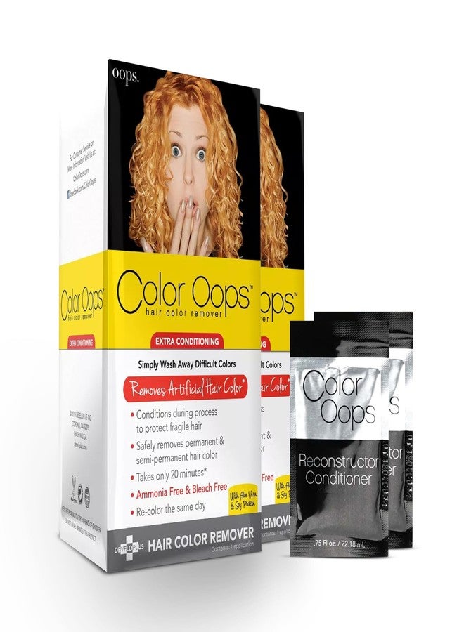 كولور أوبس مجموعة مزيل صبغة الشعر Color Oops Extra Conditioning Hair Color Remover and Reconstructor، عبوتان، مزيل صبغة الشعر يعمل في 20 دقيقة، يزيل الصبغات الدائمة وشبه الدائمة بأمان - Image 1