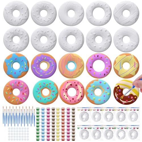 Simgoing 20 Set Dinosaur Unicorn Mermaid Donut Jungle Animal DIY Painting Kit Pumpkin Snowman Ceramic Paint Your Own Figurines Unpainted Plaster Craft for Party Favor(Dinosaur) - Image 1