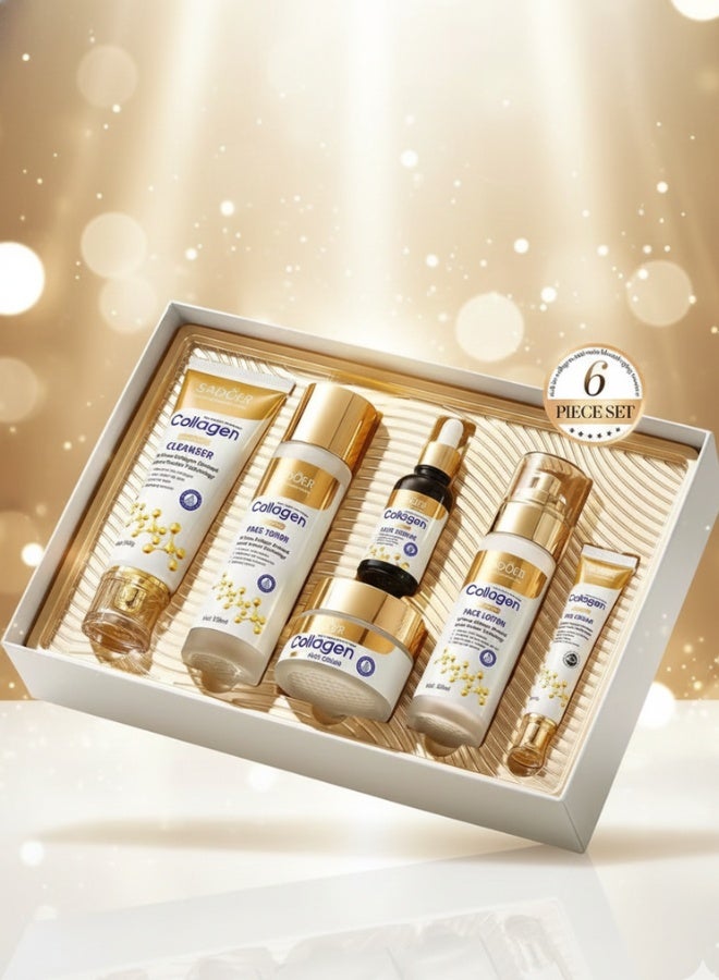 SADOER Collagen Skin Care Set Cleanser Toner Cream Serum Face Lotion Eye Cream Anti Aging Moisturizing Firming Brightening - Image 1
