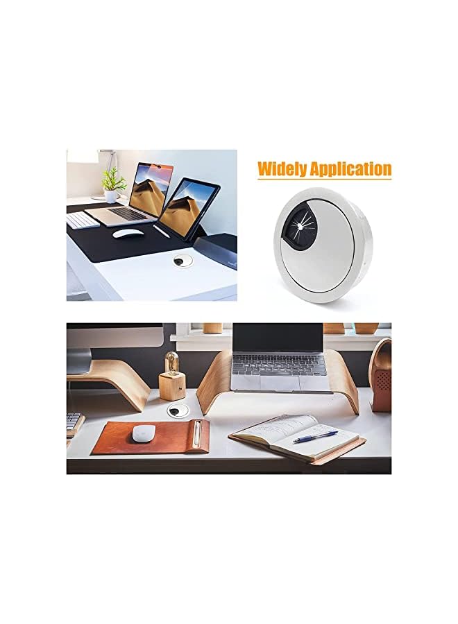 PROMASS Desk Cable Grommet 60mm, 2Pcs Metal Cable Hole Cover Table Grommet, Computer Cable Pass Tidies Desk Caps Surface Port Hole Covers Wire Organizers for Desk Office, Port Hole Covers (Brushed Chrome) - Image 2
