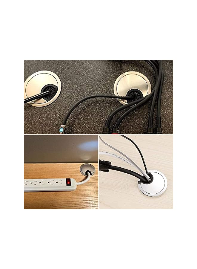PROMASS Desk Cable Grommet 60mm, 2Pcs Metal Cable Hole Cover Table Grommet, Computer Cable Pass Tidies Desk Caps Surface Port Hole Covers Wire Organizers for Desk Office, Port Hole Covers (Brushed Chrome) - Image 4