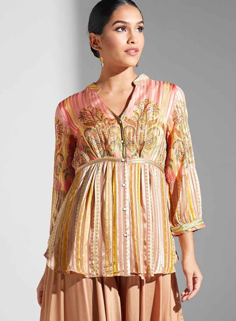 ريتو كومار كروب مطبوع بياقة على شكل حرف  وزر - Image 1