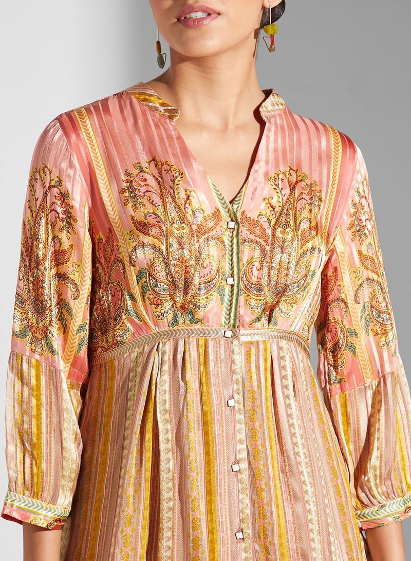 ريتو كومار كروب مطبوع بياقة على شكل حرف  وزر - Image 3