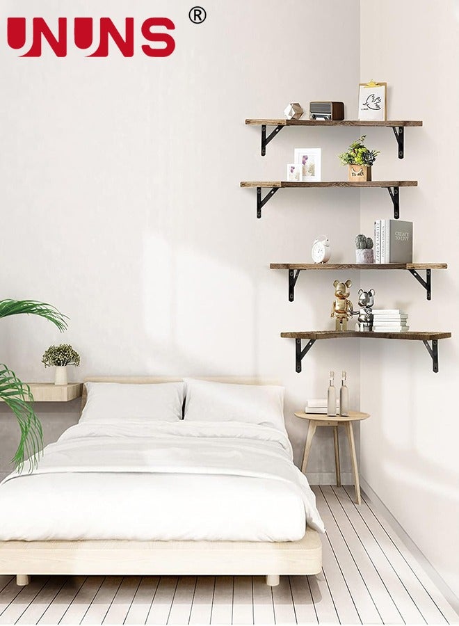 UNUNS Floating Corner Shelves,Wall Shelves Set of 4,Wall Mounted Wood Shelves For Home Decor,Bedroom,Living Room,Bathroom,Kitchen,Office - Image 3