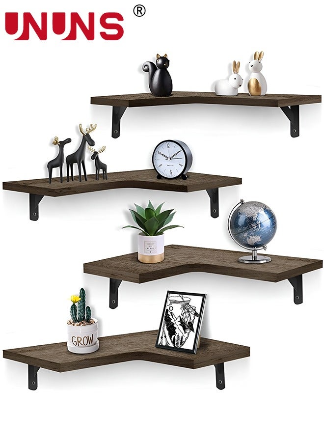 UNUNS Floating Corner Shelves,Wall Shelves Set of 4,Wall Mounted Wood Shelves For Home Decor,Bedroom,Living Room,Bathroom,Kitchen,Office - Image 1