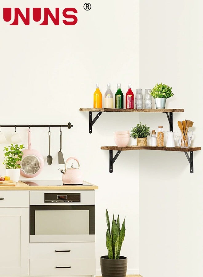 UNUNS Floating Corner Shelves,Wall Shelves Set of 4,Wall Mounted Wood Shelves For Home Decor,Bedroom,Living Room,Bathroom,Kitchen,Office - Image 5