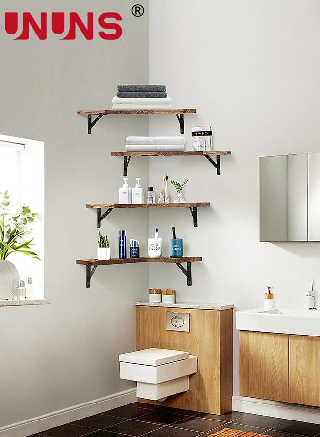 UNUNS Floating Corner Shelves,Wall Shelves Set of 4,Wall Mounted Wood Shelves For Home Decor,Bedroom,Living Room,Bathroom,Kitchen,Office - Image 2
