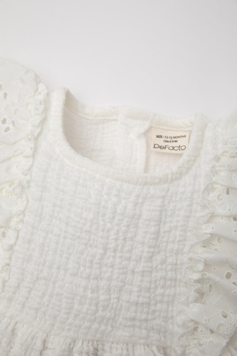 ديفاكتو فستان بيبي بناتي موسلين قصة عادية بدون كم - Image 2