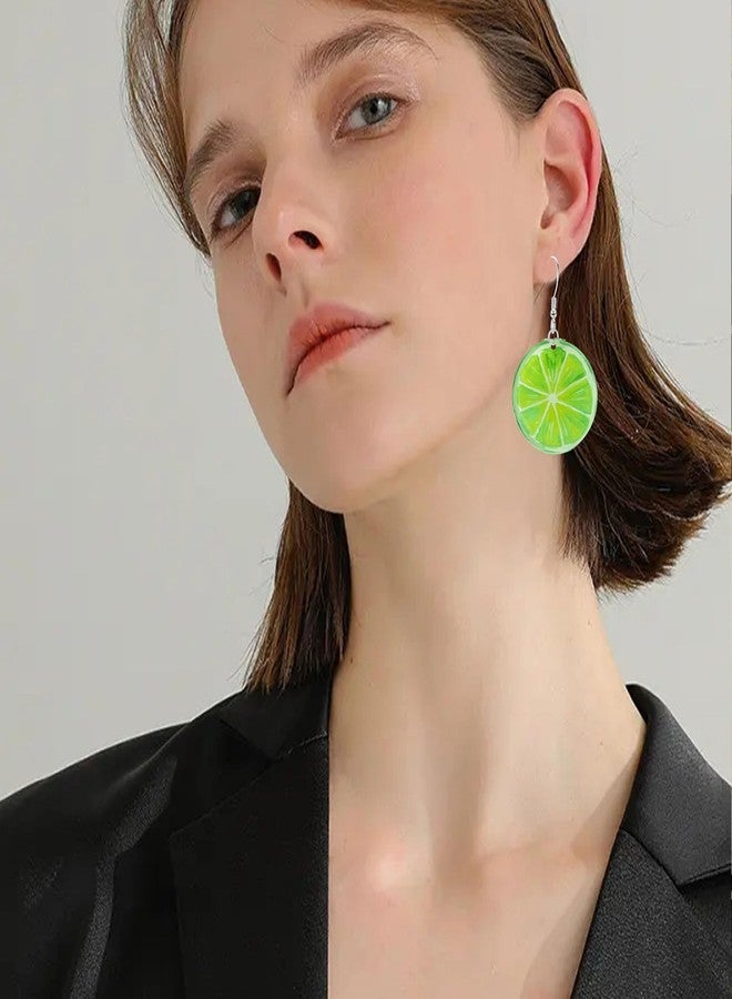 Anmpab Acrylic Fruit Earrings for Women Tomato Kiwi Orange Watermelon Grapefruit Cute Fun Summer Dangle Drop (Lime) - Image 2