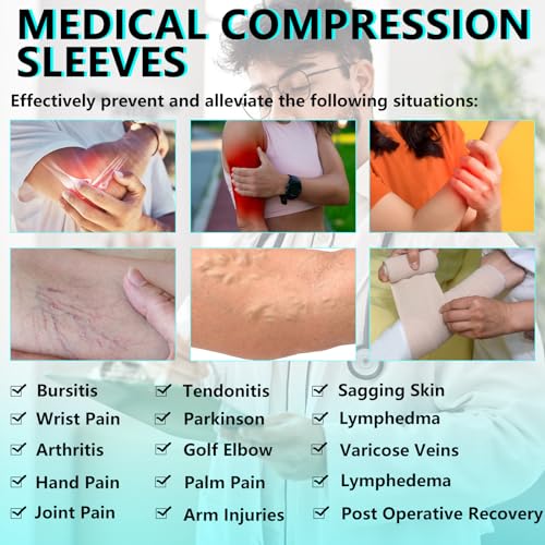 KONSEDIK Lymphedema Medical Compression Arm Sleeve for men and women1520 mmHg Graduated Compression Full Arm Support for Muscle Pain ReliefArthritisTennis ElbowBursitisWorking OutLargePair - Image 3