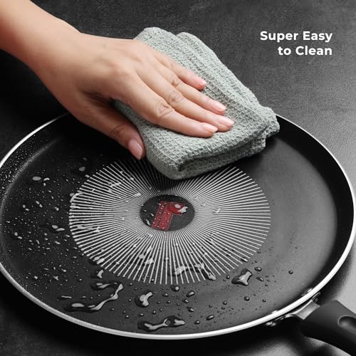Tower SmartStart 30cm Aluminium Non Stick Dosa Tawa/Roti Tawa with Red Spot Heat Indicator, Perfect for Roti/Paratha/Omelette, PFOA Free, Induction & Gas Compatible, Soft Touch Handle, 2 Year Warranty - Image 4