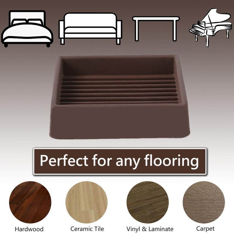 Jayen 2x2 Square Rubber Furniture Caster Cups, Anti-Sliding Furniture Pads Bed Stopper Floor Protectors with Grip - Protect Any Flooring - Image 2