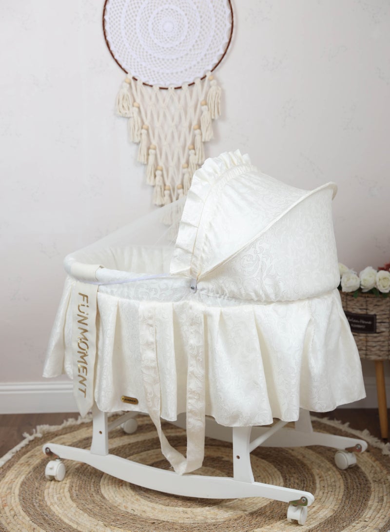 FUN MOMENT Baby cradle Moses basket for babies with mosquito net with white holder with wheels - Image 2