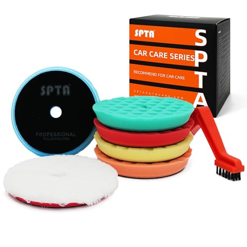 SPTA Polishing Pads 5Pc 5 Inch 125mm Orbital Buffer Polisher Pads and 1Pc Microfiber Buffing Pads Foam Polish Pad for Compounding Polishing and Waxing for 5125mm Backing Plate Car Polisher TPP5MIX - Image 1