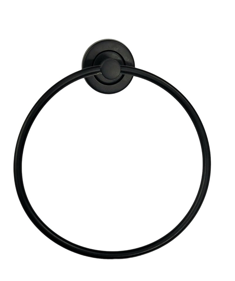 NOOKS Modern Towel Ring Holder for Bathroom, Wall-Mounted, Black Metal, Round Design (Pack of 1) - Image 1