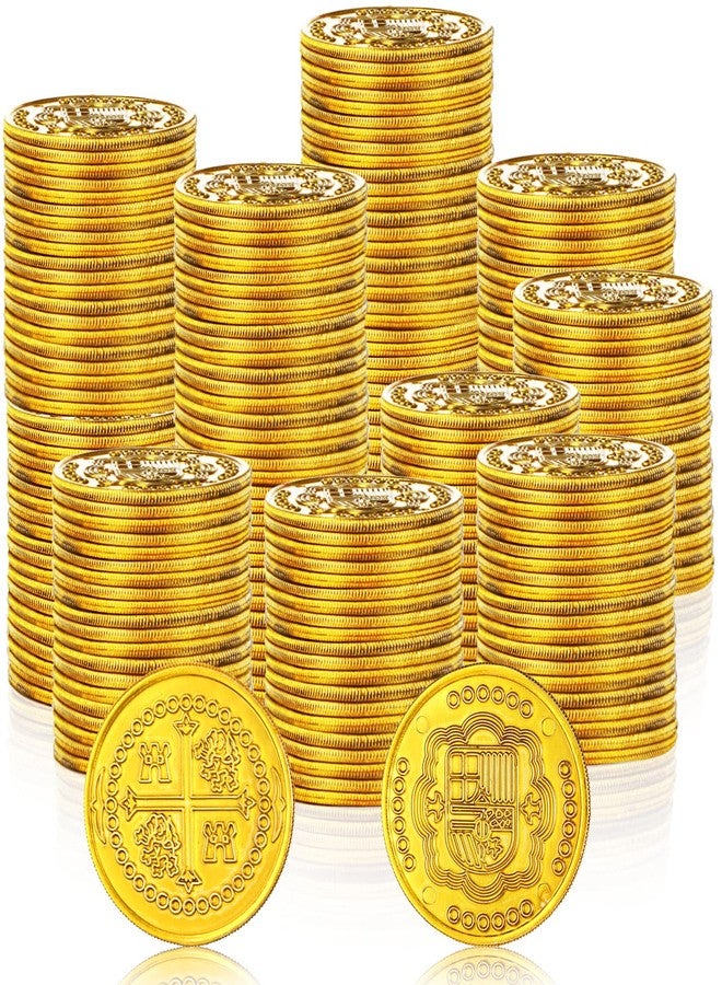 Hanaive 500 Pcs Plastic Pirate Coins Bulk Fake Pirate Treasure Chest Halloween Toy Coins Replica Spanish Doubloons for Treasure Hunt Board Game Cosplay Party Decorations(Gold) - Image 1