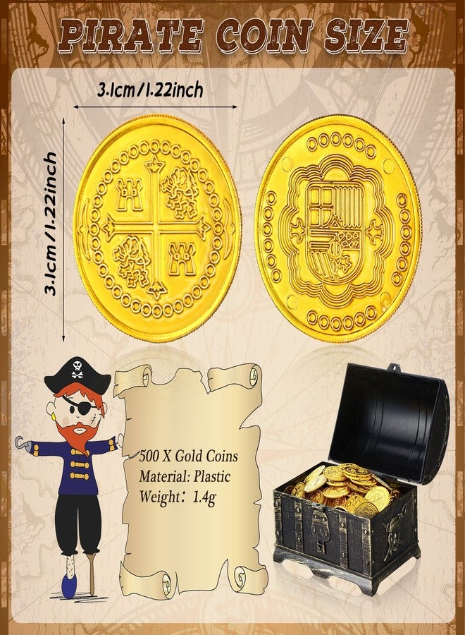 Hanaive 500 Pcs Plastic Pirate Coins Bulk Fake Pirate Treasure Chest Halloween Toy Coins Replica Spanish Doubloons for Treasure Hunt Board Game Cosplay Party Decorations(Gold) - Image 2