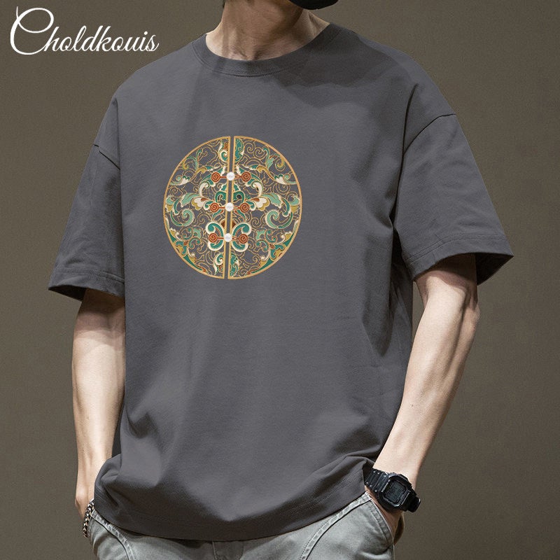 American-style national trend printed short-sleeved T-shirt for men's summer new heavy cotton casual loose round-neck half-sleeved top - Image 2
