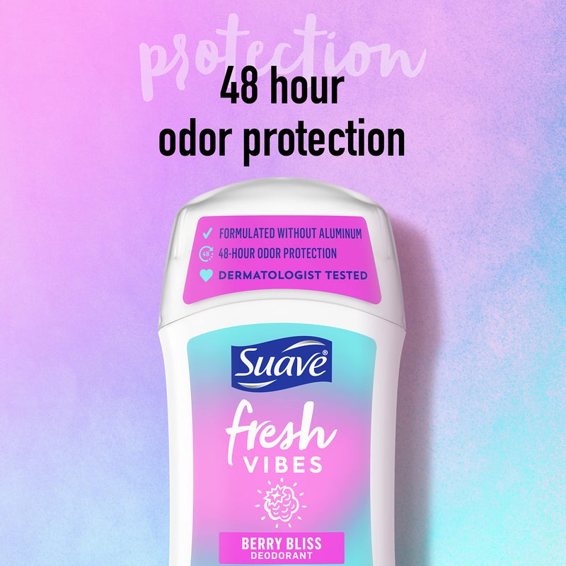 Suave Fresh Vibes Deodorant Stick Aluminum Free 48 Hour Deodorant Protection Berry Bliss Dermatologist Tested Body Deodorant 1.2 oz - Image 5