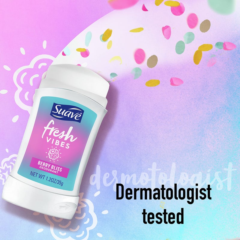 Suave Fresh Vibes Deodorant Stick Aluminum Free 48 Hour Deodorant Protection Berry Bliss Dermatologist Tested Body Deodorant 1.2 oz - Image 3