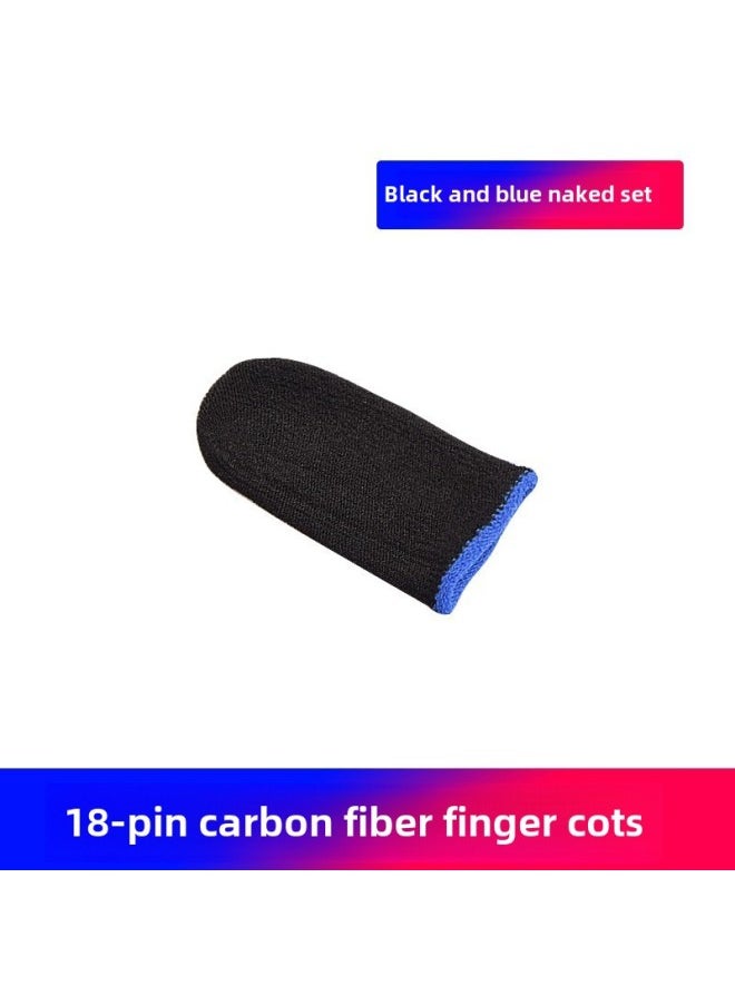 Generic Explosions Game Finger Sleeve Chicken Eating Artifact King E-sports Finger Sleeve Touch Screen Breathable Sweat-proof Hand Swim Finger Sleeve-Product Color:Carbon Fiber Black And Blue Bare Metal Single  - Image 1