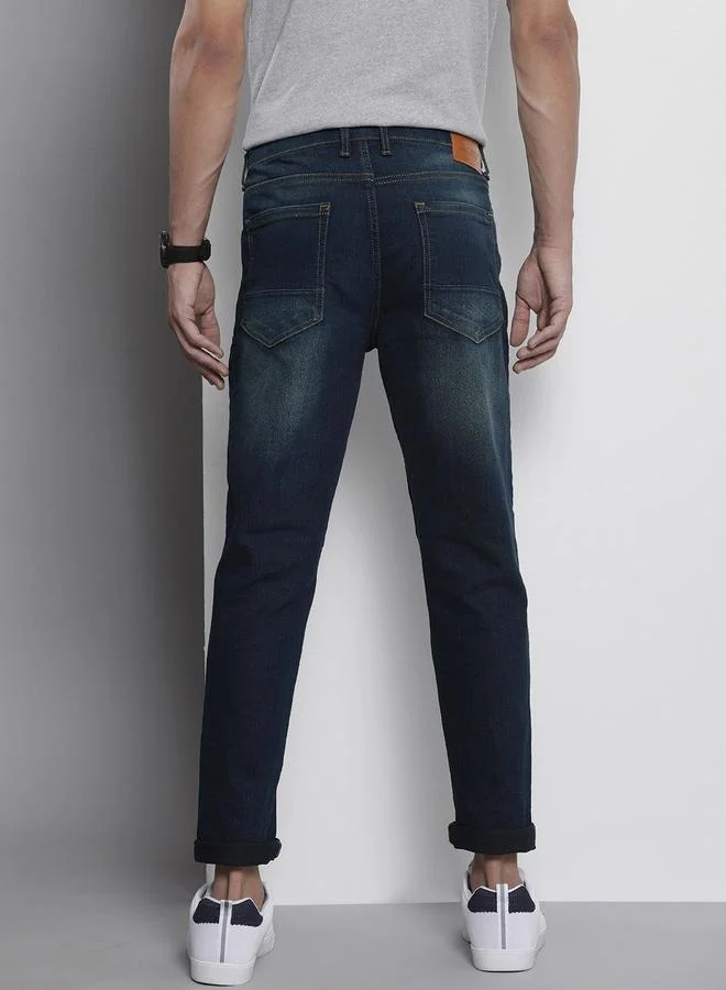 The Indian Garage Co Blue The Indian Garage Co Men Mid Rise Faded Slim Fit Jeans for Men | Best Price UAE