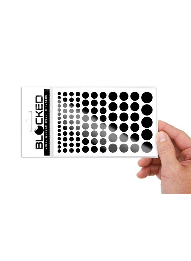 BLOCKED Stackable Webcam/Camera Vinyl Covers | 95 Low-Tack Restickable Webcam Stickers | 5-Sizes | Black 95-Pack (Ultra Glossy) - Image 1