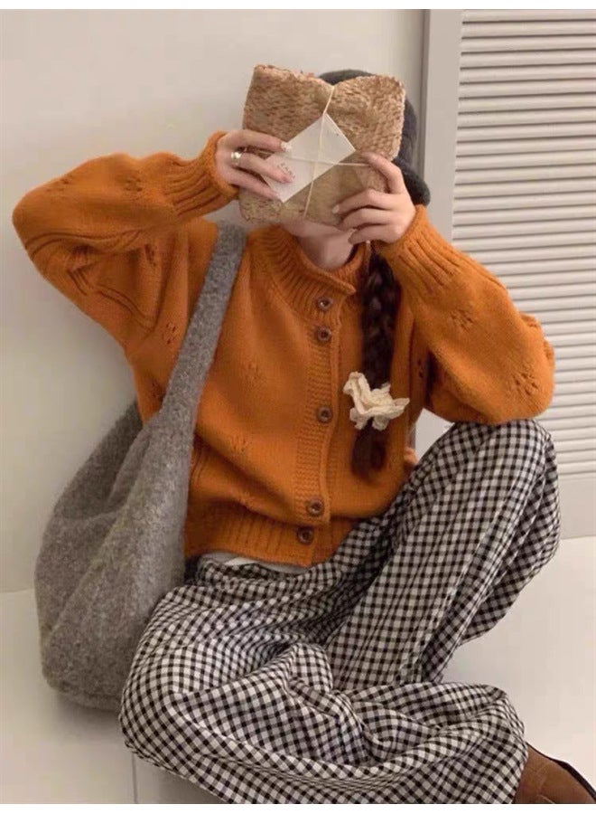 Leyuan Oversized Thick Autumn Winter Retro Knitted Cardigan Top Stand Collar Rolled Cuff Long Sleeve Loose Lazy Fit Sweater Women - Image 5