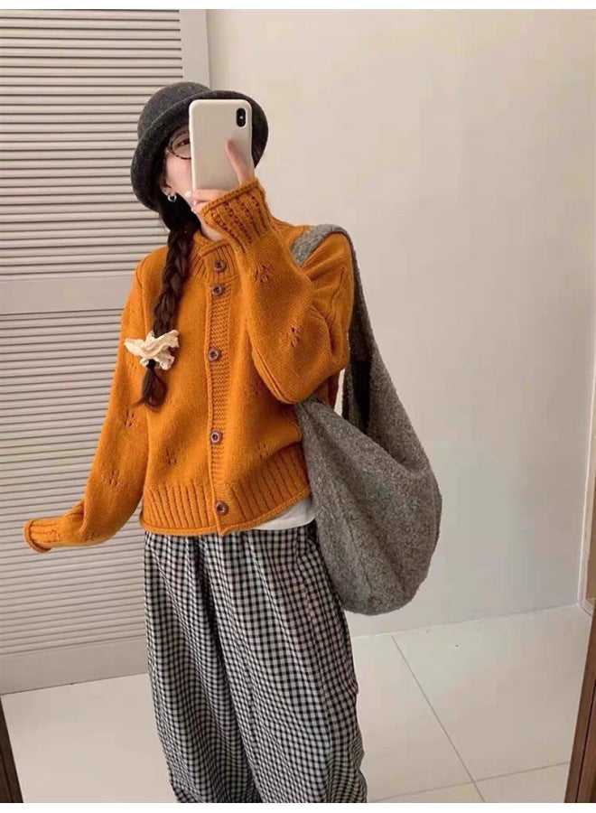 Leyuan Oversized Thick Autumn Winter Retro Knitted Cardigan Top Stand Collar Rolled Cuff Long Sleeve Loose Lazy Fit Sweater Women - Image 3