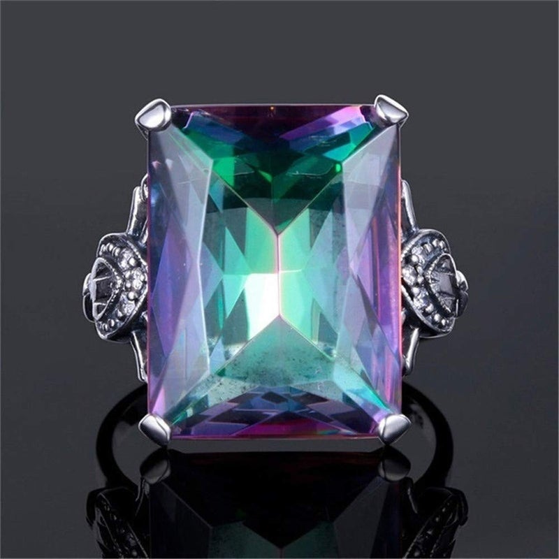 AZQ 925 Sterling Silver Fashion Natural Topaz Ring 5ct Square perfect cut Rainbow Topaz Gemstone Promise Rings CZ Eternity Engagement Wedding Band Ring for Women (US Code 8) - Image 2